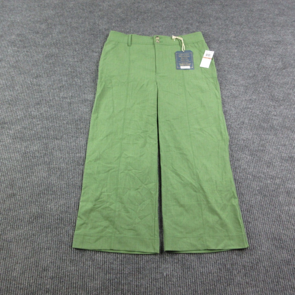 Democracy Pants Womens 12P Green Wide Leg Dress Pants Twill Casual 33x24.5* NWT